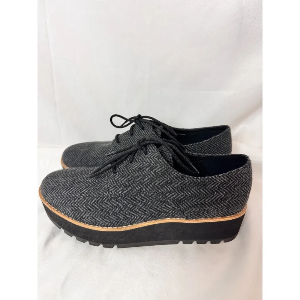 Eileen Fisher Eddy Mélange 2‎ Platform Oxfords Grey Herringbone Shoe Womens 7